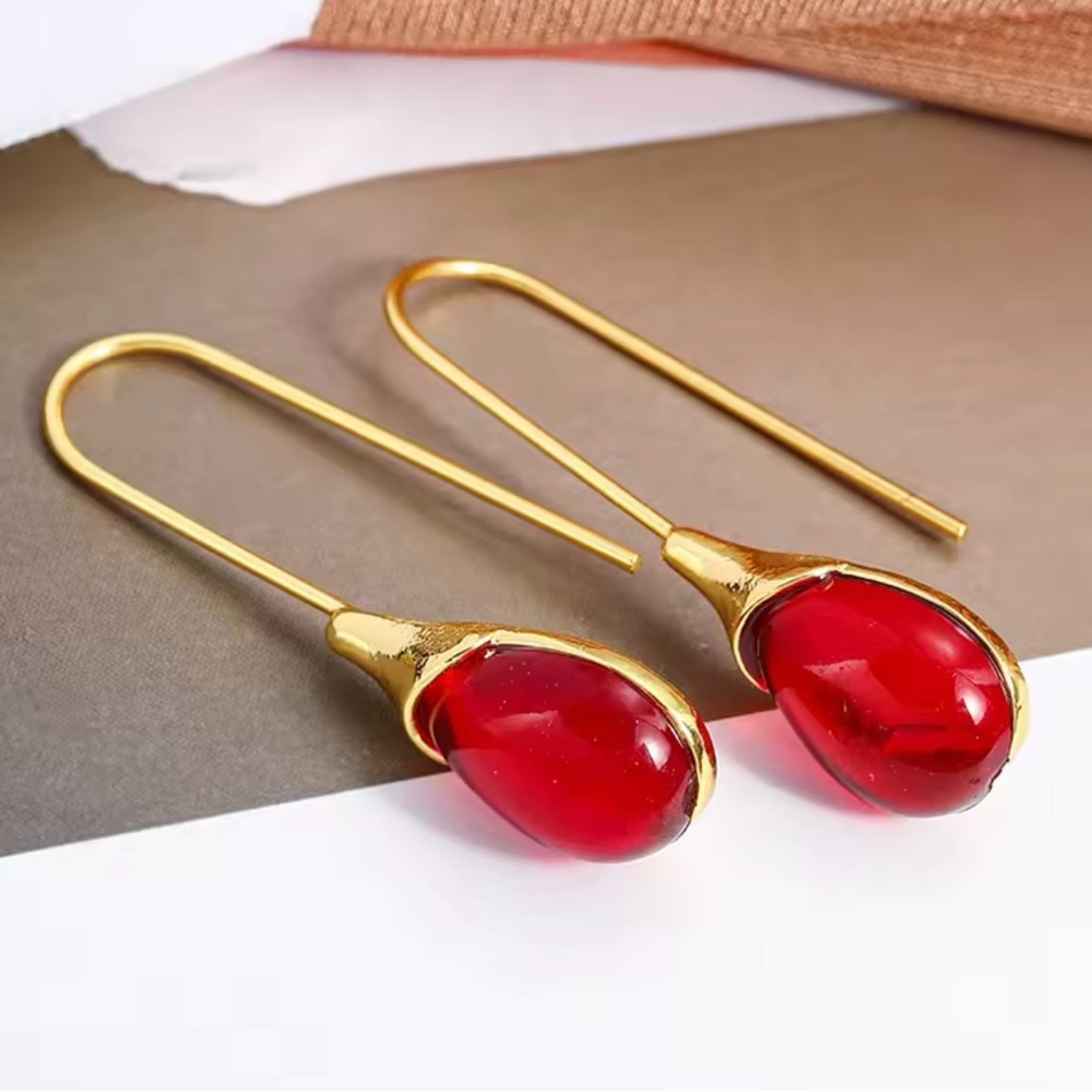 COPY - Elegant Gold and Red Teardrop Earrings